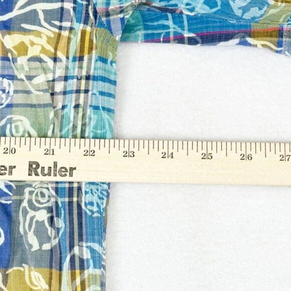 Vintage 90s Loafers Shirt Large Plaid Floral Button Front Beach Surf Skate - Picture 7 of 8